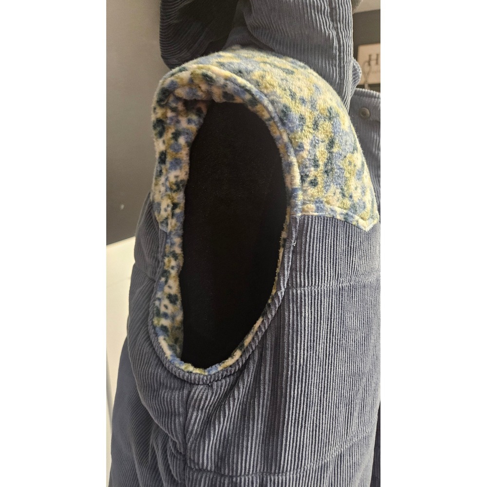 Cottagecore Womens Hooey Blue Corduroy Floral Fleece Hooded Puffer Vest Size M - Picture 5 of 10